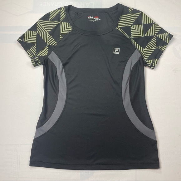 Fila Women's Black and Green Geometric Top - Picture 1 of 7